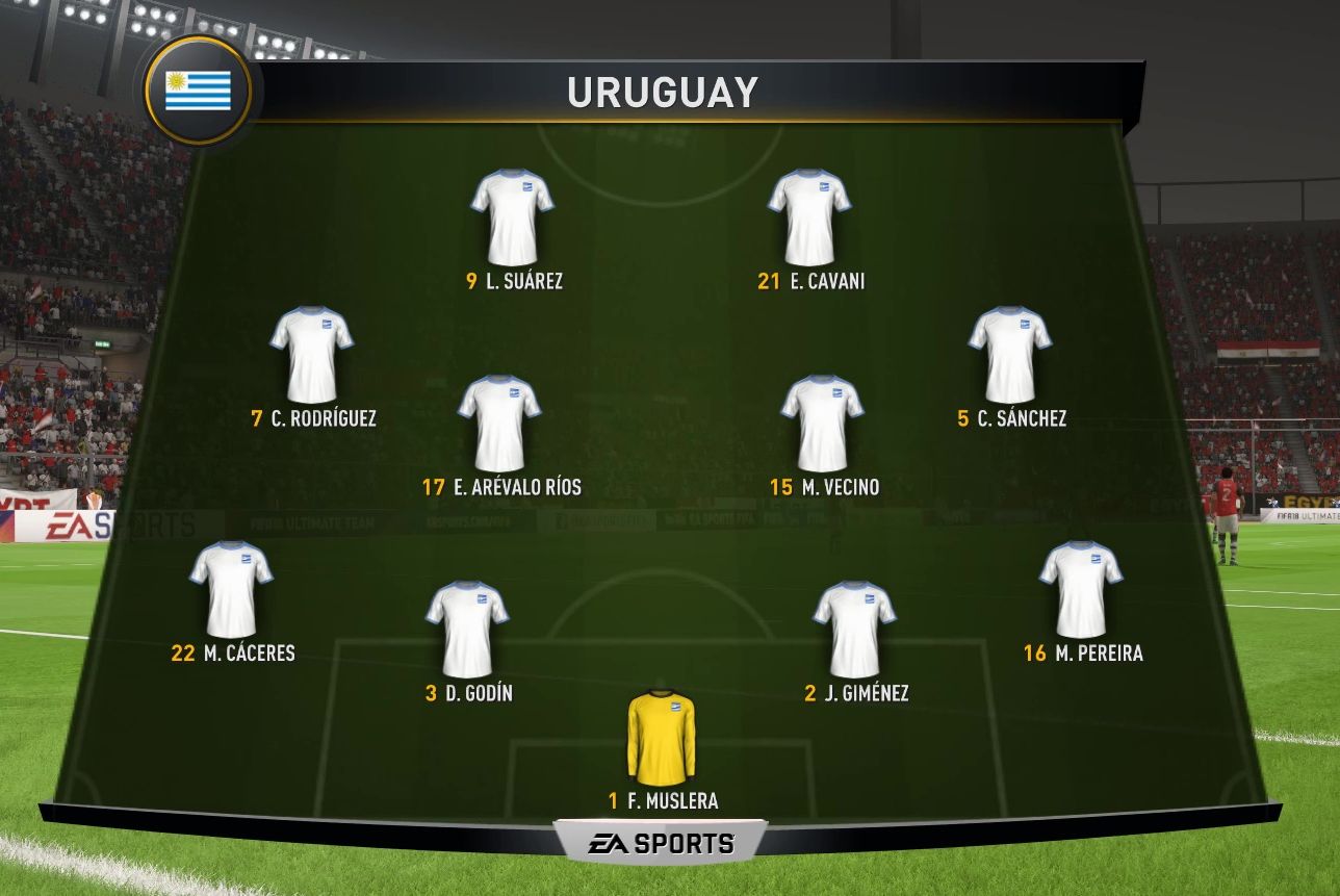Скрин расстановки команды сборной Уругвая